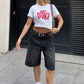 BXOXO Women Y2k Bermuda Denim Shorts Low Rise Wide Leg Knee Length Carpenter Long Jean Shorts Summer Cow Girl Baggy Jorts